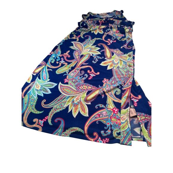 Philosophy Republic Sleeveless Paisley Maxi Stretch Dress Long Boho Slit Button - Picture 3 of 16